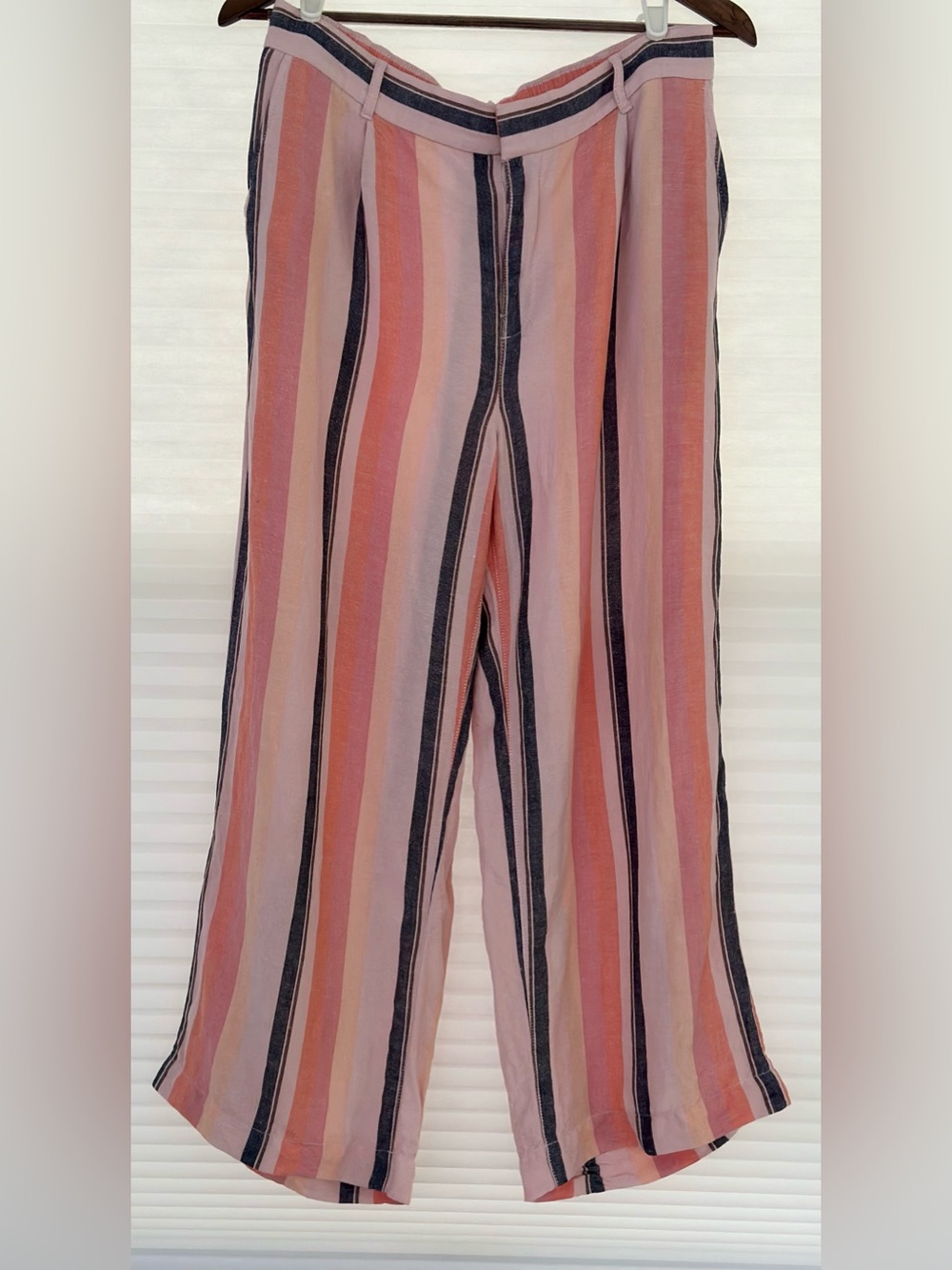 LOFT Pink Striped Wide Leg Cropped Linen Pants Medium